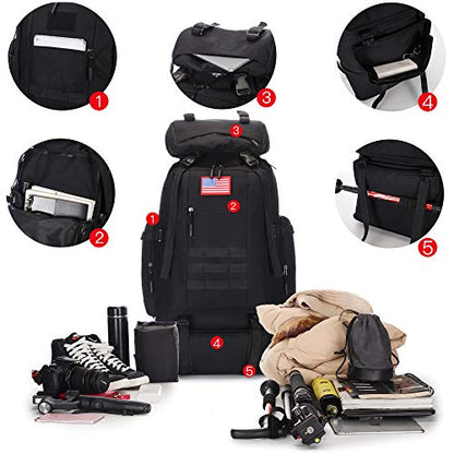 100L Hiking Camping Backpack MOLLE Rucksack Waterproof Daypack for Traveling - color: Black