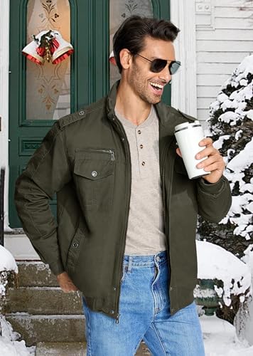 EKLENTSON Mens Winter Jacket with Multi Pockets Fleece Lined Military Coat - color: Army Green, size: Small