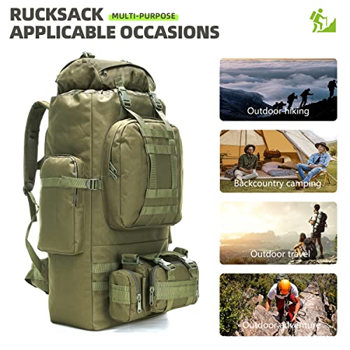 King'sGuard 100L Camping Hiking Backpack Molle Rucksack Military Camping Backpacking Daypack - color: Armygreen