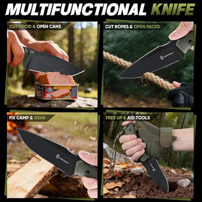 Dream Reach Fixed Blade Knife - D2 Steel Tactical Knife with Ergonomic Full Tang Handle and Adjustable Sheath for Outdoor Camping Survival Gift for Men Women Green - size: 4.02 inches