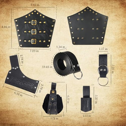 SUMGOGO Medieval Back Sword Frog Holder Arm Bracer Belt and Belt Pouch Hook Viking Warrior Costume Renaissance Accessory Prop - color: Black