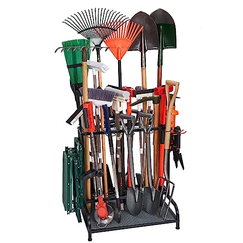 Garden Tool Organizer, Yard Tools Rack Holds 55 Long-Handled Tools/Rakes/Brooms for Garage Organization and Storage, Shed, Outdoor, Lawn, Heavy-Duty Steel, Black, Easy Assembly - size: Yard Tool Storage
