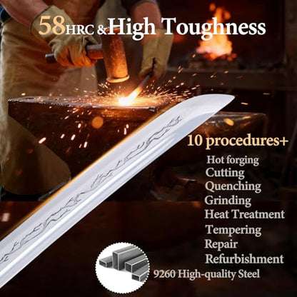 Handmade Sharp Katana, Traditional Clay Tempered 1060/9260/T10 Steel, Full Tang Real Katana Sword, Authentic Japanese Craft Samurai Sword - color: White