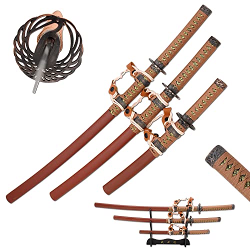 Snake Eye Tactical Two Tone 3 Piece Samurai Katana Set w/Free Sword Stand - color: 9157