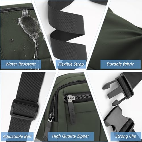Large Fanny Pack for Men and Women, Crossbody Waist Bag with 4 Zipper Pockets Easy Carry Any Phone, Fashion Waist Pack with Adjustable Strap for Travelling, Hiking, Cycling, Running - Green - color: Green
