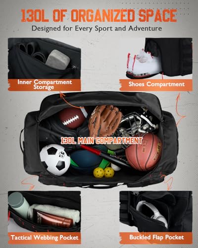 Gonex 130L Extra Large Duffel Bag, Convertible Travel Duffle - color: Black with Red Accents, size: 130L