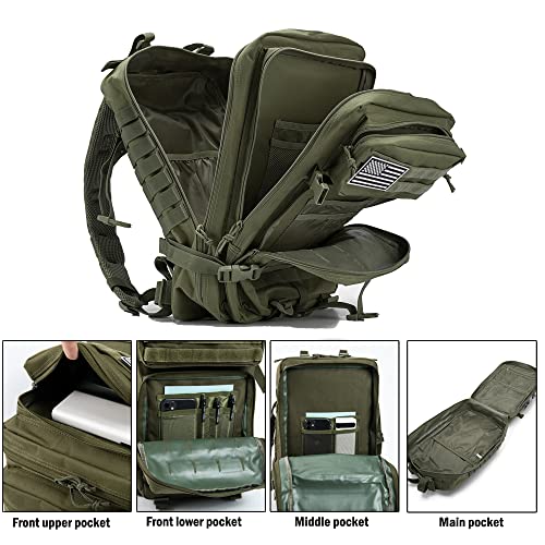 QT&QY 45L Military Tactical Backpacks Molle Army Assault Pack 3 Day Bug Out Bag Hiking Treeking Rucksack… - color: 0.1 Green