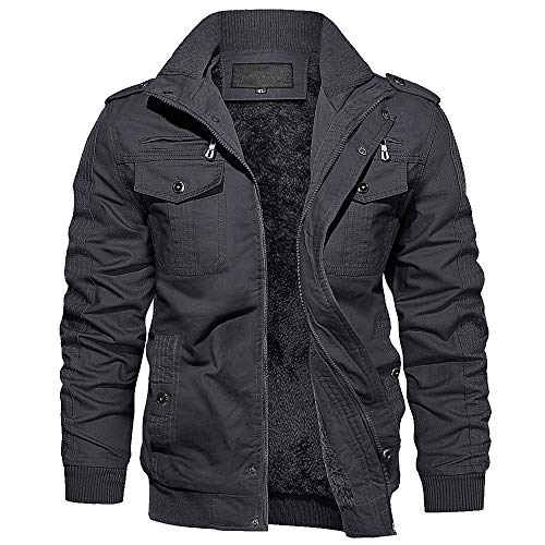 EKLENTSON Mens Winter Jacket with Multi Pockets Fleece Lined Military Coat - color: Dark Gery, size: Medium