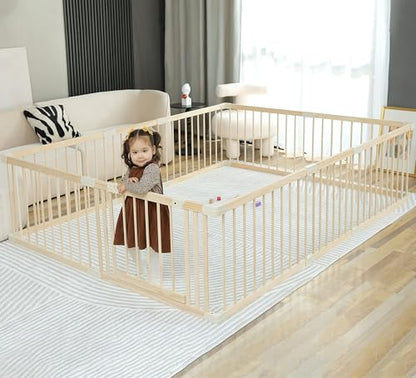 Baby Playpen Play Fence Gate Play Pen Wood Large,Playpens for Babies and Toddlers Kids Indoor,Baby Play Yards Gym - size: 180x240x61 cm