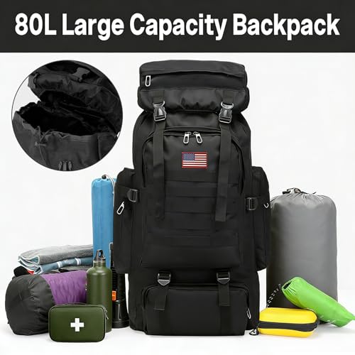 JUMAHE 80L 2-pack Hiking Backpack for Men with Sling Tactical Backpack - Rucksack Molle Military Tactical Waterproof Lightweight Camping Backpack 3 Day Assault Pack for Travel, Climbing, Backpacking - color: 80l Black - Pro(900d Fabric) + Sling Bag Bundle