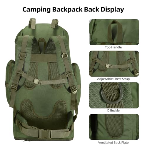 70L/100L Camping Hiking Backpack with Rain Cover, Expandable Large Military Tactical Backpack, Waterproof Molle Rucksack Travel Backpacking Daypack for Climbing Trekking (Green) - color: Green