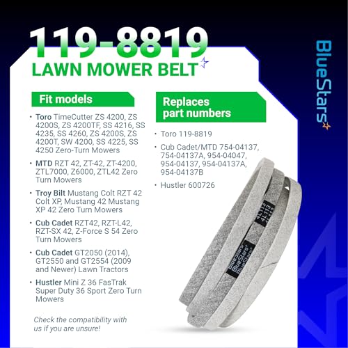 BlueStars 119-8819 Mower Deck Belt | Aramid Cord | 1/2" x 113 1/2" - size: 119-8819, style: Aramid Cord