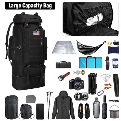 JUMAHE 100L Hiking Backpack for Men - Rucksack Molle Military Tactical Waterproof Lightweight Camping Backpack 3 Day Assault Pack for Travel, Climbing, Backpacking - color: 100l Black - Expandable, style: Hiking Backpack 3077