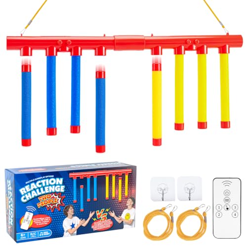 Reflex Drop Sticks Game, Solo & Dual Play, Modes Reaction Toy for Party - color: Red and Yellow