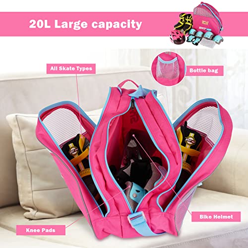 Roller Skate Bag with Adjustable Shoulder Strap for Kids and Adults to Hold Inline Skates and Knee Pads - color: B Pink