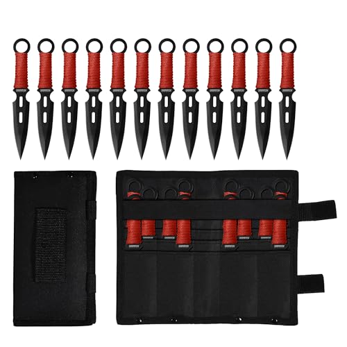 Dispatch 12-Piece 6.5" Throwing Knife Set, Stainless Steel Well-Balanced Throwers with Paracord Handle, Includes Nylon Storage Case for Outdoor Recreation & Competition - style: Red Throwing Knives Set of 12
