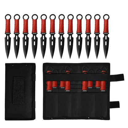 Dispatch 12-Piece 6.5" Throwing Knife Set, Stainless Steel Well-Balanced Throwers with Paracord Handle, Includes Nylon Storage Case for Outdoor Recreation & Competition - style: Red Throwing Knives Set of 12