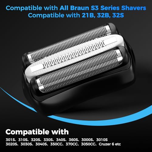Shaver Replacement Head for Braun Series 3, 32B Pro Skin Electric Shavers Head Wet and Dry Foil Compatible with Razor 3040s, 3000s, 3010s, 3050cc, 3070cc, 3080s, 3090cc (Black)