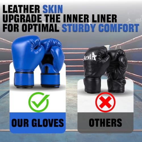 12oz Boxing Gloves for Teens & Adults with Hand Wraps & Mouth Guard – PU Leather One-Piece Molded Training Gloves Set for Heavy Bag Kickboxing Muay Thai MMA Sparring - color: Red&Blue