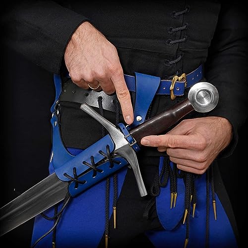 Mythrojan Medieval Sword Frog Adventurer with Leather Holder for Universal Rapier, Broadsword, Cutlass - style: Large L1eft Handed - Blue (10" X 10")