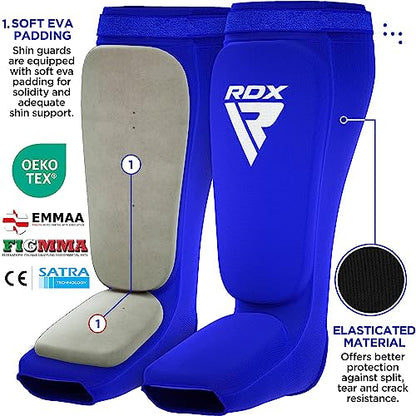 RDX Shin Guards Kickboxing Muay Thai, SATRA Approved, MMA Leg Instep Protection Pads, Sparring Training Martial Arts Boxing, Elasticated Padded Protector, Karate BJJ Taekwondo Gear, Men Women - color: Blue White, size: X-Large
