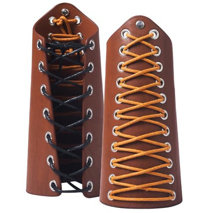 1 Pair Leather Arm Guards Medieval Accessories for Theme Activity - color: Brown-02