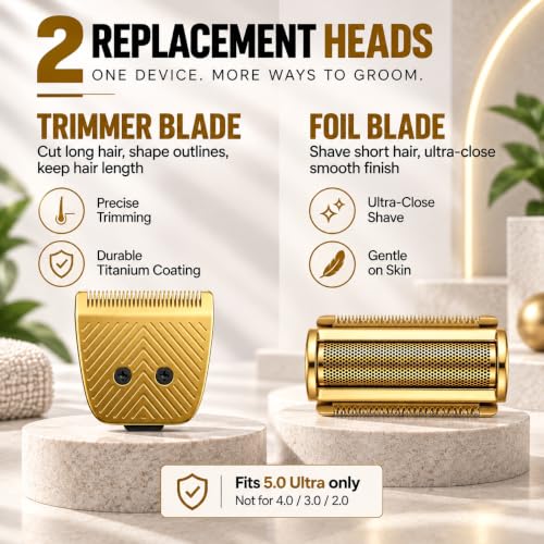 2-In-1Trimmer Blade & Foil Blade Compatible with Manscaped Lawn Mower 5.0 - color: GOLD Trimmer Blade and Foil Blade