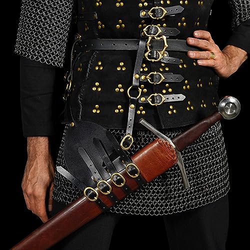 Mythrojan Medieval Sword Frog Adventurer with Leather Holder for Universal Rapier, Broadsword, Cutlass - style: Left Handed - Black (6")