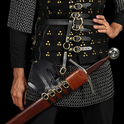 Mythrojan Medieval Sword Frog Adventurer with Leather Holder for Universal Rapier, Broadsword, Cutlass - style: Left Handed - Black (6")