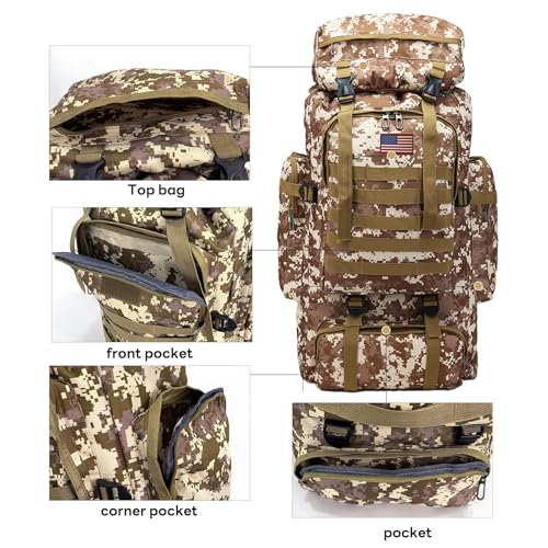 JUMAHE 80L 2-Pack Hiking Backpack for Men with Sling Tactical Backpack - Rucksack Molle Military Tactical Waterproof Lightweight Camping Backpack 3 Day Assault Pack for Travel, Climbing, Backpacking - color: 80l Desert - Pro(900d Fabric) + Sling Bag Bundl