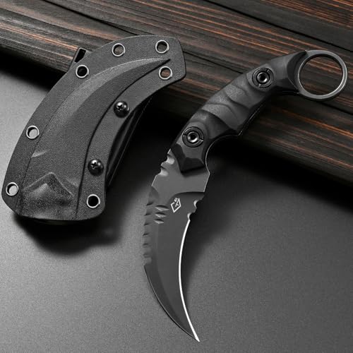 Gtkii GTK691 Fixed Blade Knife D2 Steel Blade Nylon Fiberglass Handle with Kydex Sheath for Outdoor Camping Hunting Hiking Survival EDC Tool(Black) - color: black