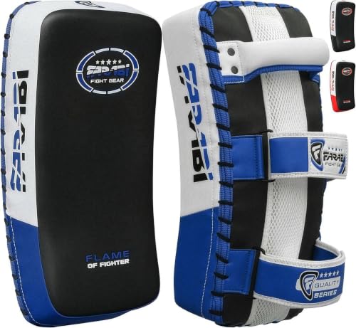Farabi Thai Pad Training Kick Pad Curved Coaching Pad Kicking Mix Martial Arts x 1 Single Unit - color: Blue (Pair)