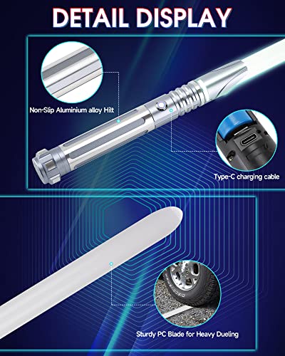 Dueling Light Saber, Motion Control Light Sabers for Adults,Smooth Swing Light Saber with 16 Sound Fonts,RGB 12 Colors Changeable, Metal Hilt for Halloween Cosplay Party,Birthday Xmas Gift, Grey,S9 - color: Gray