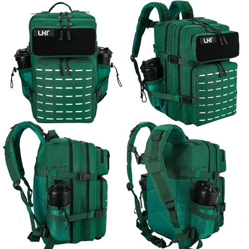 LHI Tactical Military Backpack for Men 25L/45L Large Molle Army Assault Pack 3 Day Hiking Rucksack With Bottle Holder - color: Dark Green, size: 45L