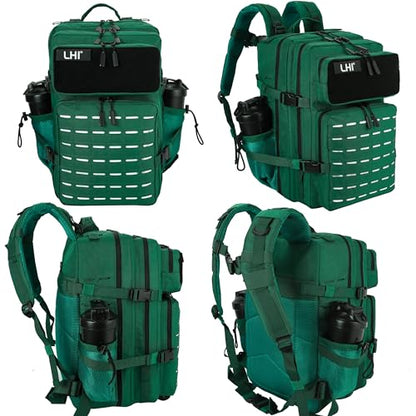 LHI Tactical Military Backpack for Men 25L/45L Large Molle Army Assault Pack 3 Day Hiking Rucksack With Bottle Holder - color: Dark Green, size: 45L