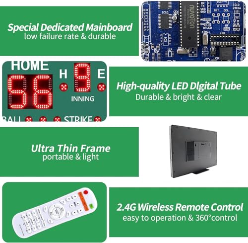 YZ LED Baseball/Softball Scoreboard for Fence, High-Light Digital Scoreboard with Remote, Rechargeable Wireless Electronic Baseball Scoreboard, Score Keeper with Innings Balls Strikes Outs Outdoor