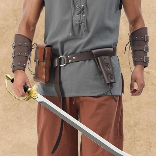 Medieval Belt with Sword Sheath, Leather Viking Belt and Frog Sword Scabbard Set, Renaissance Pirate Holster - color: Brown a