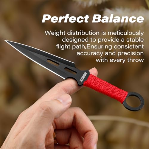 Dispatch 12-Piece 6.5" Throwing Knife Set, Stainless Steel Well-Balanced Throwers with Paracord Handle, Includes Nylon Storage Case for Outdoor Recreation & Competition - style: Red Throwing Knives Set of 12