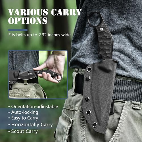 DRACHENADER Survival Knife SEAL-FULL BLACK 9" EDC Fixed Blade Tactical Horizontal Carry Knife for Men with Kydex Sheath, 5mm Thick Stainless Steel, G10 Anti-Slip Handle, Ideal for Gifting, Full Black