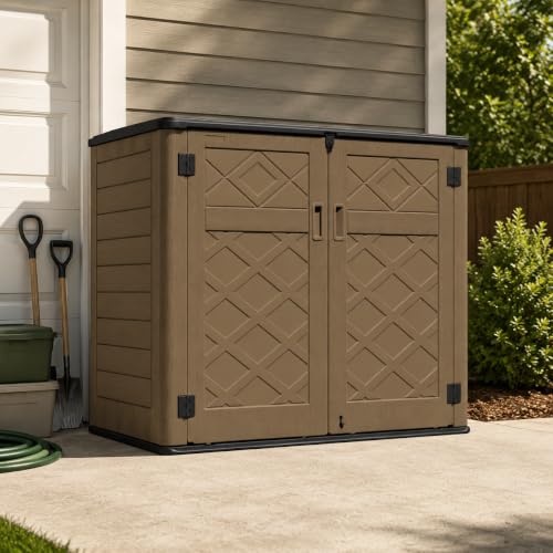 ADDOK Outdoor Storage Cabinet, 48 Cu.Ft Horizontal Resin Storage Shed - color: Brown, size: 48 Cu.Ft