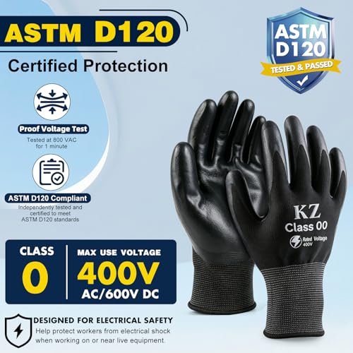Insulated Electrician Gloves 400V, ASTM D120 Certified Rubber Electrical Gloves, Class 00 High Voltage Resistant Work Gloves, Flame Retardant Non-Slip Shock Protection Safety Gloves, Large