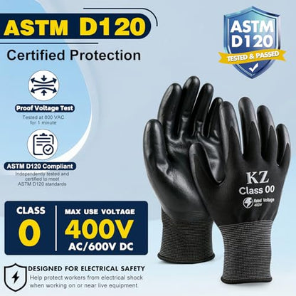 Insulated Electrician Gloves 400V, ASTM D120 Certified Rubber Electrical Gloves, Class 00 High Voltage Resistant Work Gloves, Flame Retardant Non-Slip Shock Protection Safety Gloves, Large