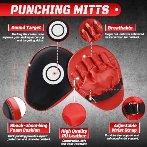 Punching Mitts Kick Pack Set, Boxing Pads Curved Focus Punching Mitts Kickboxing Striking Target Pads for Kids Men Women, Martial Arts Training Equipment for Boxing Taekwondo Karate Muay Thai - style: Punching Mitts