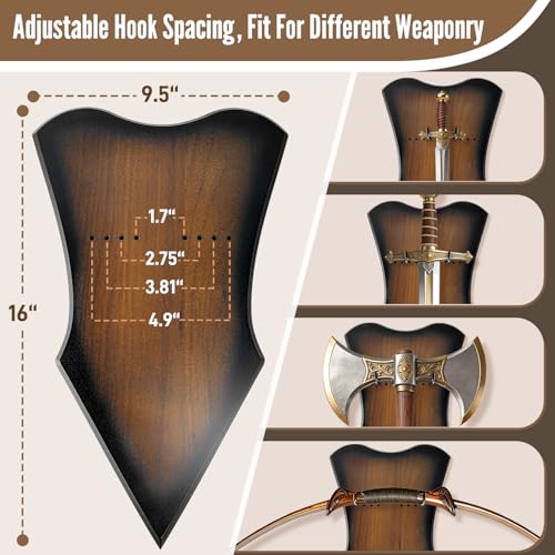 Sword Plaque Wall Mount Vertical Display Holder Adjustable Stand for Bow Medieval Dagger Axe (1pcs Large Brown) - color: 1pcs Large Brown