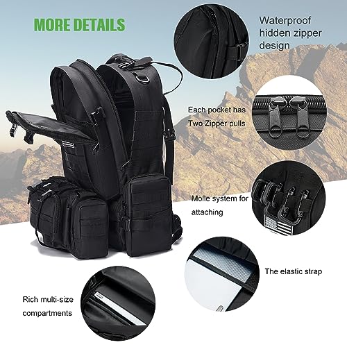 Large Military Tactical Backpack for Men, 40-50L Backpacks for Women, Bug out Bag Army 3 Days Assault Pack Bags Rucksack with Molle System Black - color: Black