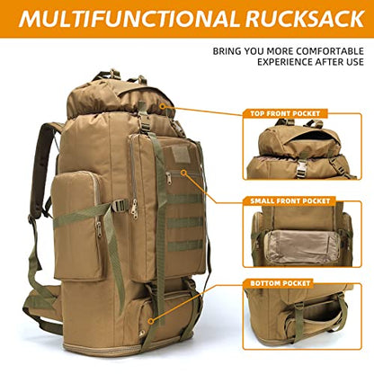 100L Hiking Camping Backpack MOLLE Rucksack Waterproof Daypack for Traveling (Khaki) - color: Khaki