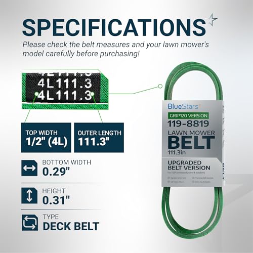 [Upgraded Grip120] BlueStars 119-8819 Deck Belt Aramid Cord 1/2" x 111.3'' - size: 119-8819, style: Grip120