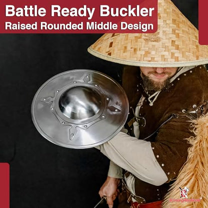 Armory Replicas™ - Battle-Ready Medieval Buckler Shield - 16-Gauge Steel Construction - Functional & Stylish - color: Silver, style: Design 3