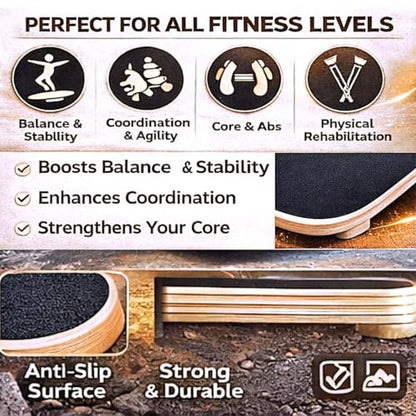 Wooden Balance Board Trainer, Non-Slip Roller for Surf & Skate