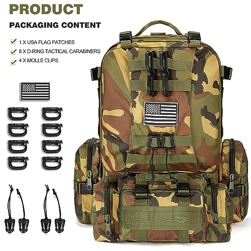 Large Military Tactical Backpack for Men, 40-50L Backpacks for Women, Bug out Bag Army 3 Days Assault Pack Bags Rucksack with Molle System - color: Jungle Camouflage